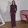 2024 Autumn European & American Women's Round Neck Print Slim Fit Bodycon Dress