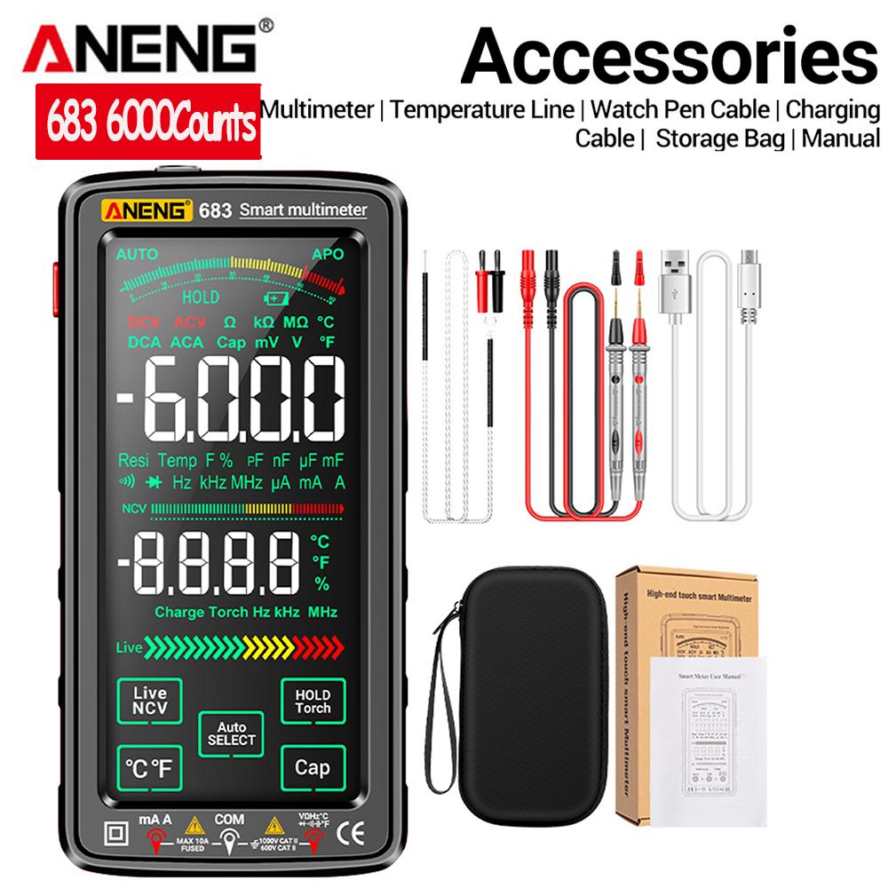 ANENG 681 682 683 6000 Counts Digital Multimeter Smart Anti-burn Rechargeable Meter NCV Tester 5-inch LCD Backlit Flashlight