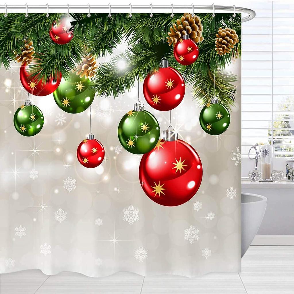 Christmas Shower Curtain Fireplace Gifts&Socks New Year Holiday Bathroom Decor Red Shower Curtains For Christmas Bathroom Sets