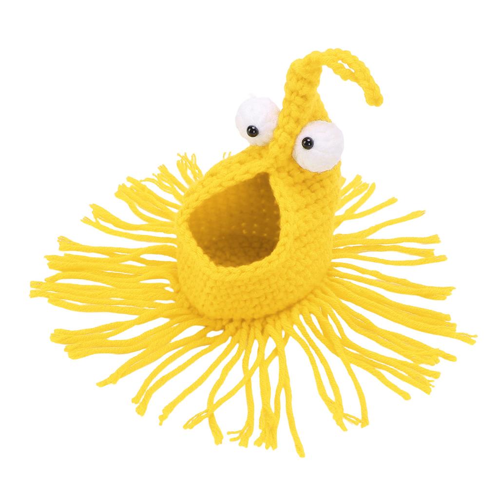 Crochet Plant Hanger Cute Storage Pouch Rear View Mirror Hanging Pendant for Car Bedroom Office Wedding Small Yellow