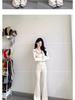 Korean Style Women's White Yoga Suit: Stand-up Collar Jacket & Flare Pants - Early Autumn 2025 Collection