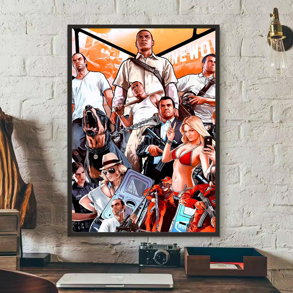Poster modern joc video G-Grand Theft Auto GTA5 artă HD lipicios de perete impermeabil casă living dormitor bar decorațiune estetică