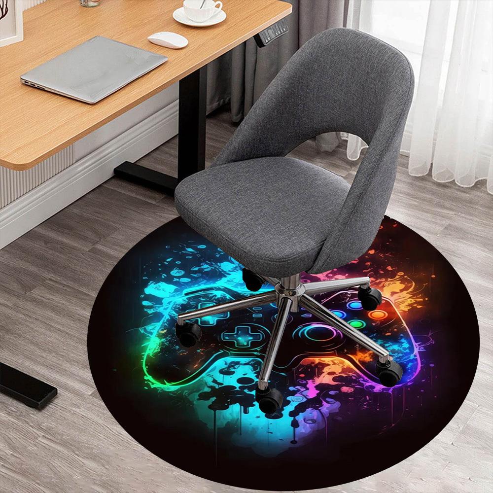 1PC Gaming Controller Neon Round Chair mat Area Rug - Non-Slip, Floor Mat for Office, Bedroom, home decor Christmas Gift c0528119
