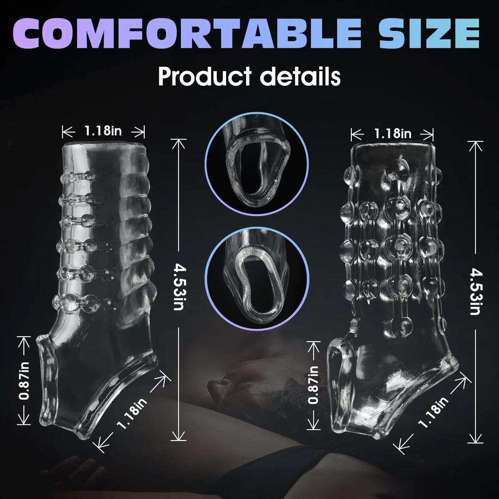 2PCS Ultra-Soft Reusable Penis Extender Sleeves with Ring – Premium Enlargement & Enhancement Toys for Men and Couples