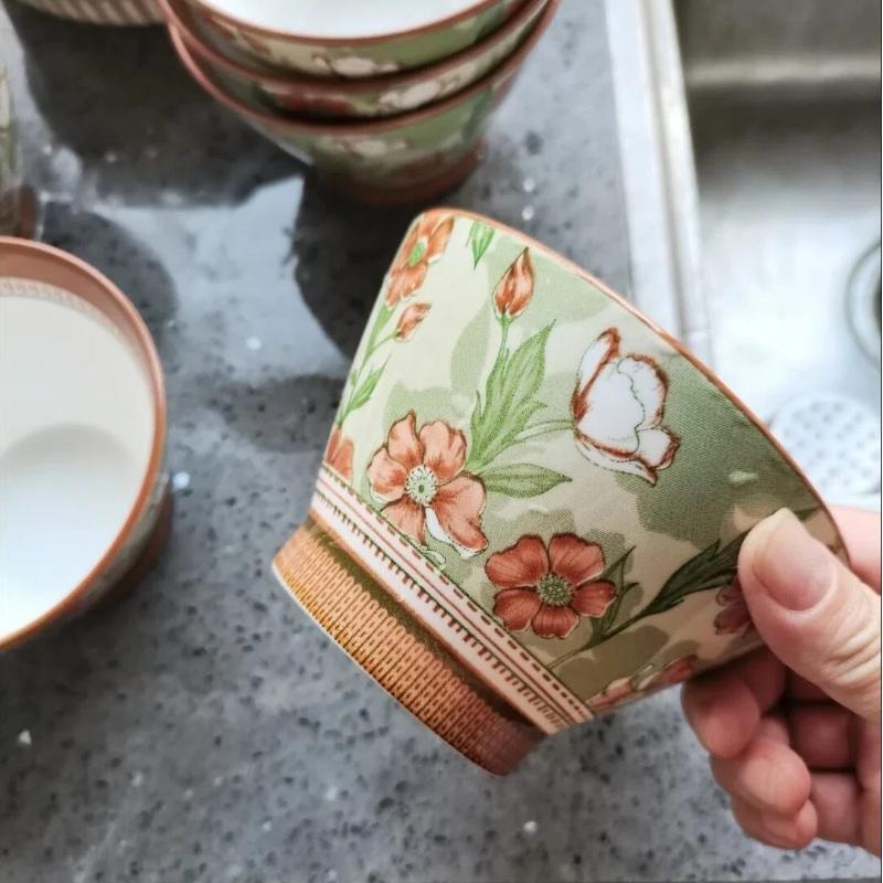 5 Inch Underglaze Ceramic Rice Bowl with Spoon Traditional Dessert Bowl
