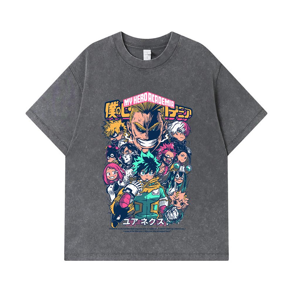 275 GSM Washed T-shirts 100% Cotton My Hero Academia V6 Print Unisex Heavy Cotton T Shirt