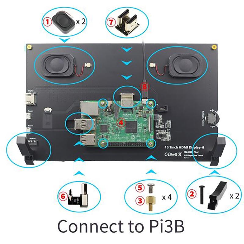 Dual HDMI IPS Display Interactive 10Inch LCD Capacitive Touch Screen Monitor Panel with Stand 1280x600 for IC Raspberry Pi 4B/3B