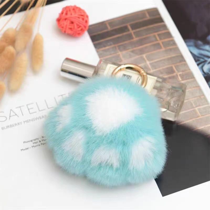 

Cartoon Rabbit Fur Cat Paw Keychain Plush Ball Backpack Ornament