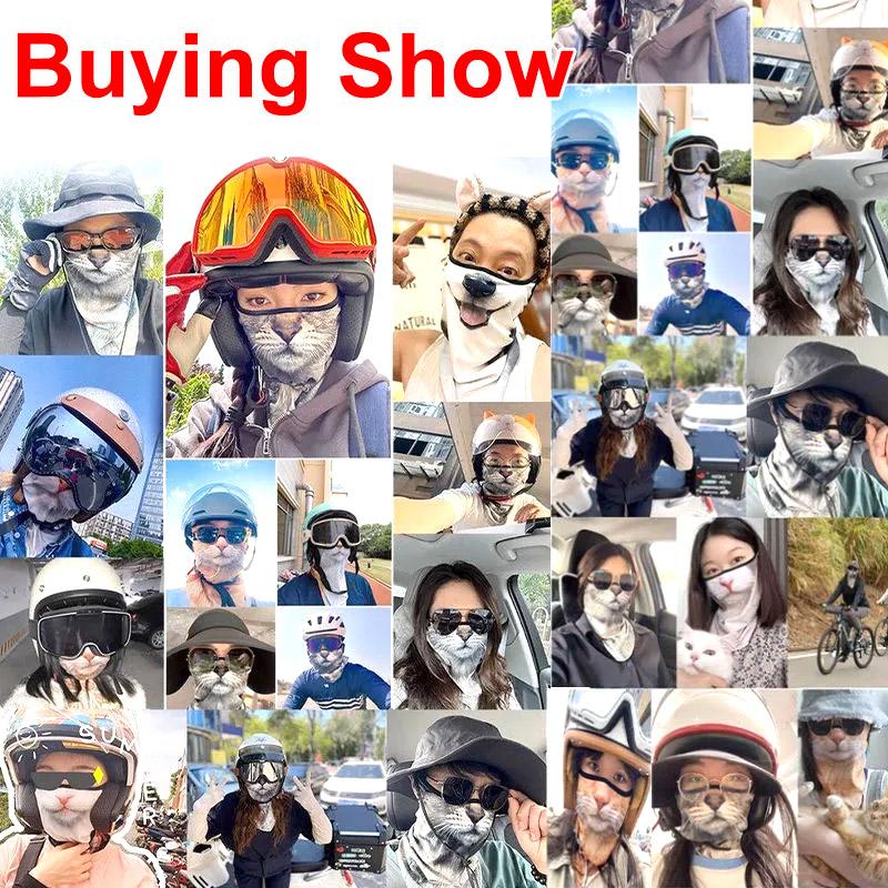 3D Ear Hanging Cycling Animal Face Mask Animal Pattern Ear Loop - Cat Design UV Sun Wind Dust Proof Balaclava for Outdoor Sports
