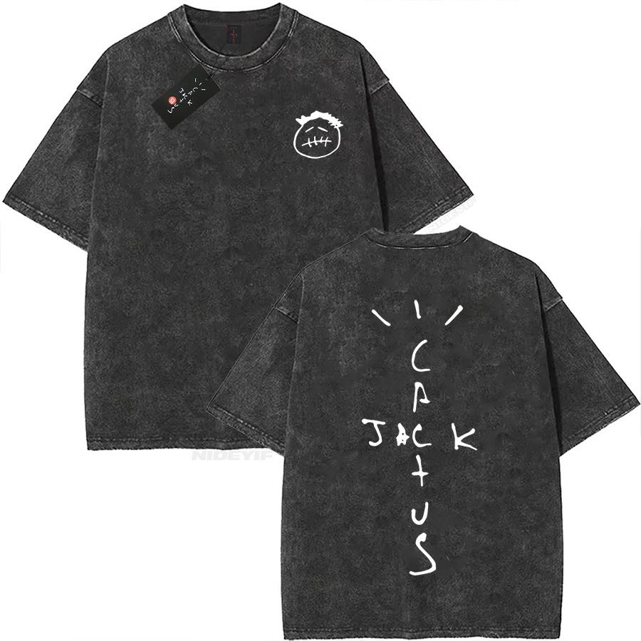 2026 Hot Sale Cotton Oversized T Shirt for Men Women HipHop Washed T Shirts Cactus Jack Short Sleeve Gift Tops Look Mom I Can Fly Short Sleeve Tee Top