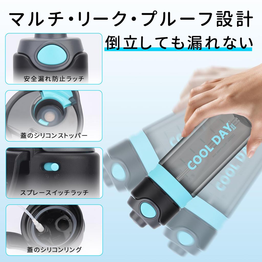 CLICSUN 780ml Water Bottle with Spray Mug and Spray Direct Large Ultra Sports Heatstroke Heat Black Blue Straw, Transparent, Hydration, Drinking,