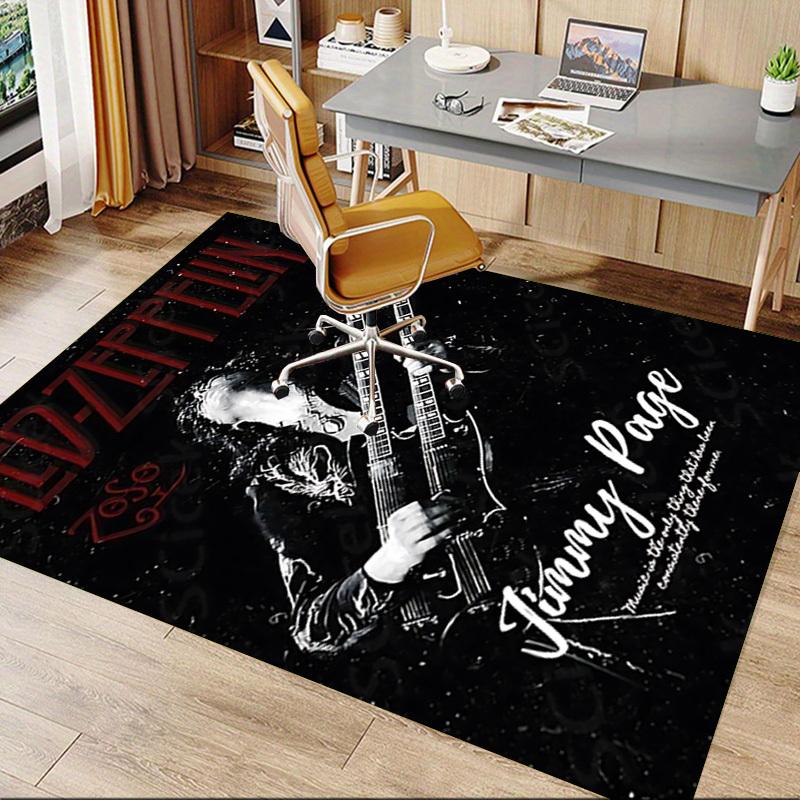 1pc Led Zeppelin Jimmy Page Home Office, Durable Polyester Floor Mat with Easy, Office Decor, Urban Style, Nonslip Backing, Highquality Fabric