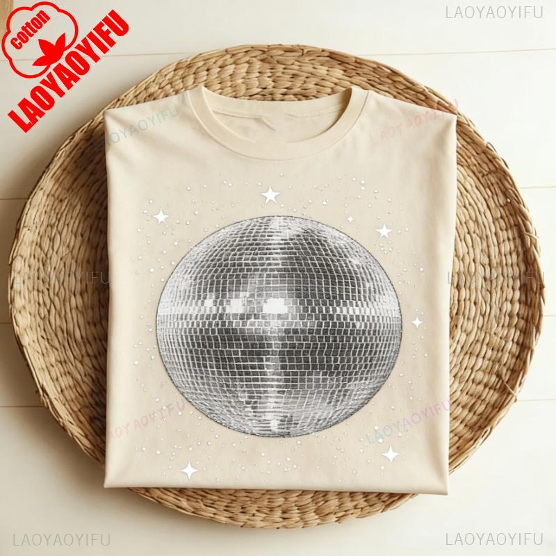 Czarno-biały klub disco ball vintage retro koszulka DJ party strój nocny klubowy lata 80. 90. 1980. 1990. koszulka disco ball prezenty taneczne