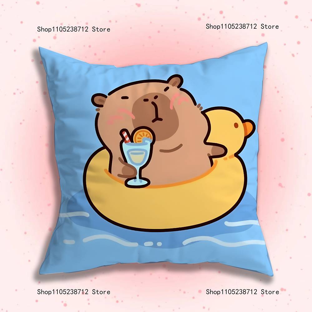 Cute Cartoon C-Capybara Pillow Covers Cartoon Sofa Decorative Home Double-sided Printing Short Plush Cute Cushion Cover