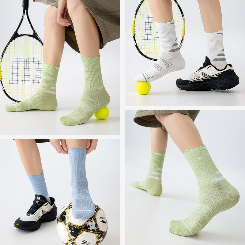 Men's Spring-Summer Cotton Mid-Calf Sports Socks - Breathable, Sweat-Absorbing for Running and Basketball