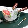 Heat-resistant Glass Milk Pot Wood Handle Butter Warmer Pot Salad Bowl Saucepan  Filming Props