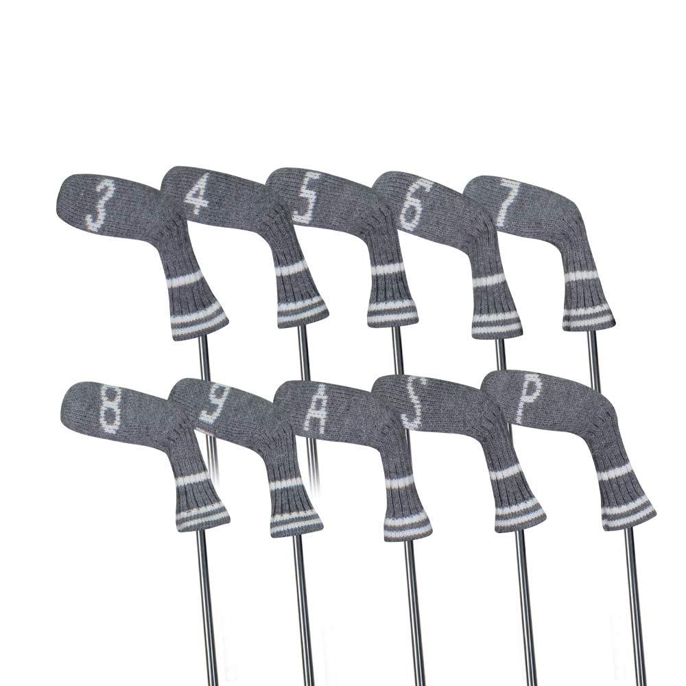 Scott Edward Golf Iron Headcovers, 10-Piece Set, Cute, Basically Sock-Shaped, Washable, Durable Golf Club Head Protectors (Gray)