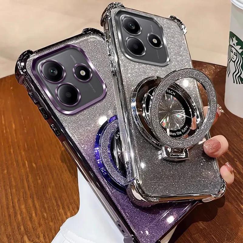 Luxurious and Fashionable Four-corner Anti-fall Shell for Xiaomi Poco X7 X6 Pro X5 5G 4G F6 M6 C75 C65 C55 Glitter Bracket Case