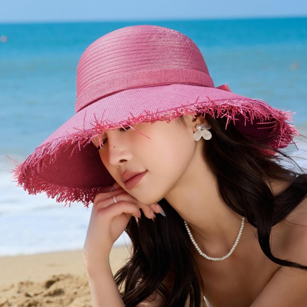 

Солом яний капелюх із широкими полями. Маленький капелюх від сонця. Новий жіночий капелюх із сонцезахисним кремом рожевий червоний колір
