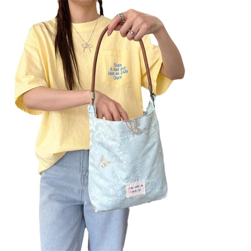 4 Jacquard Butterfly Handbag Bag Cowhide Shoulder Strap Retro Underarm Shoulder Bag Premium Sense Hand Carry Small Square Bag