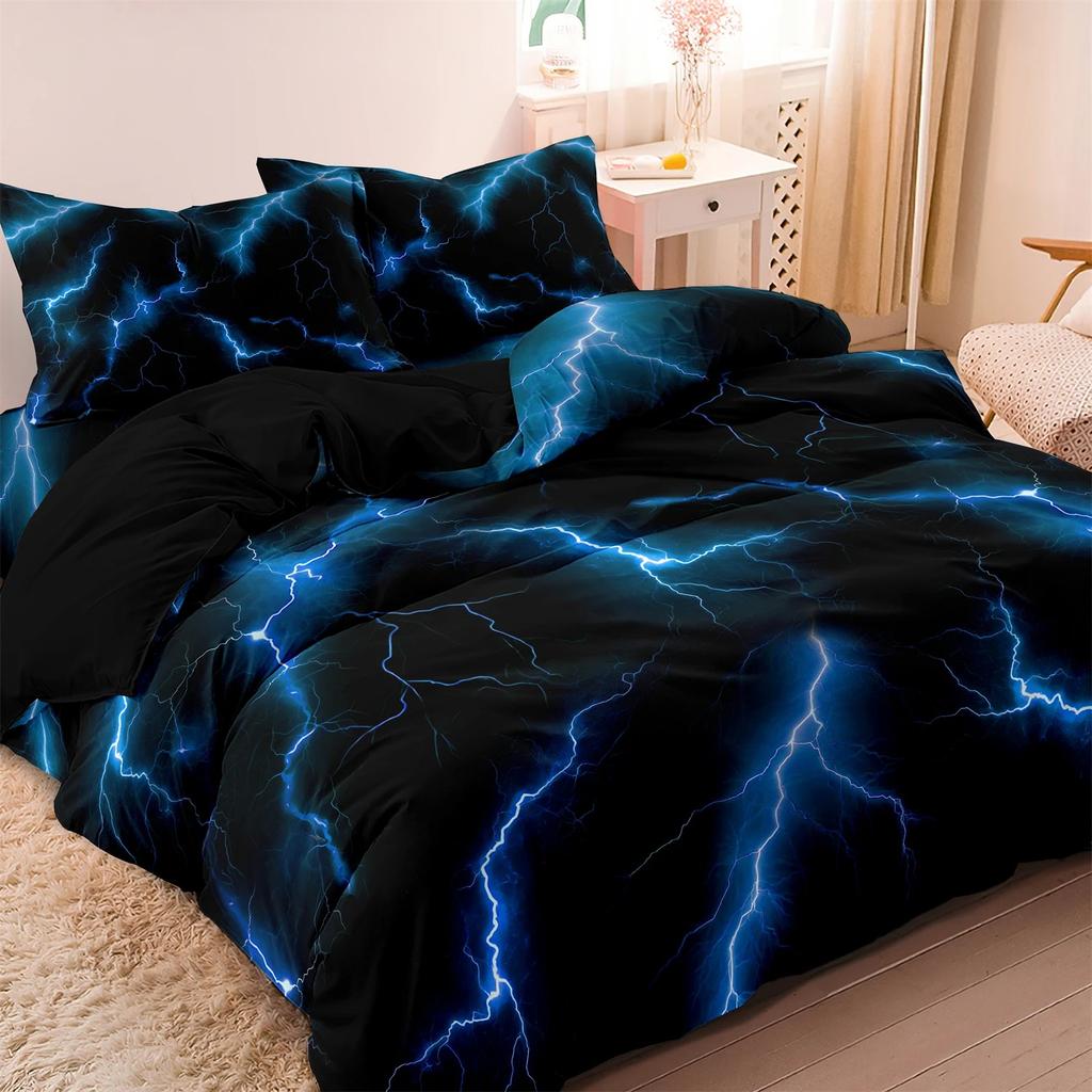 Lightning Crack Texture 3D Bedding Set Glowing Thunder Print Duvet Cover Pillowcase Bedroom Decor Gift