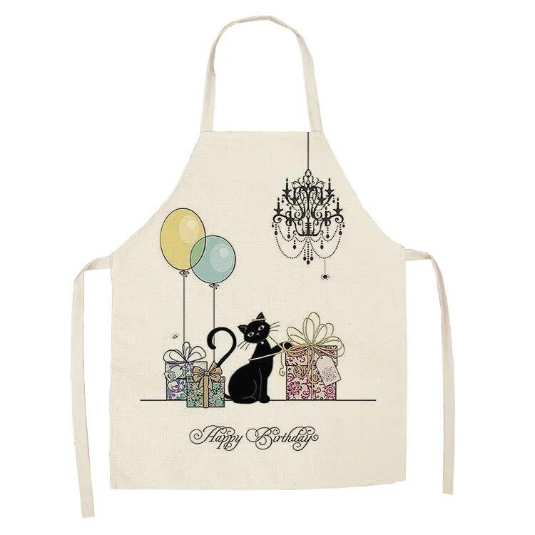 1 Pack Cute Cat Pattern Kitchen Cooking Baking BBQ Aprons for Men and Women Linen Bibs Home Cleaning Accessories