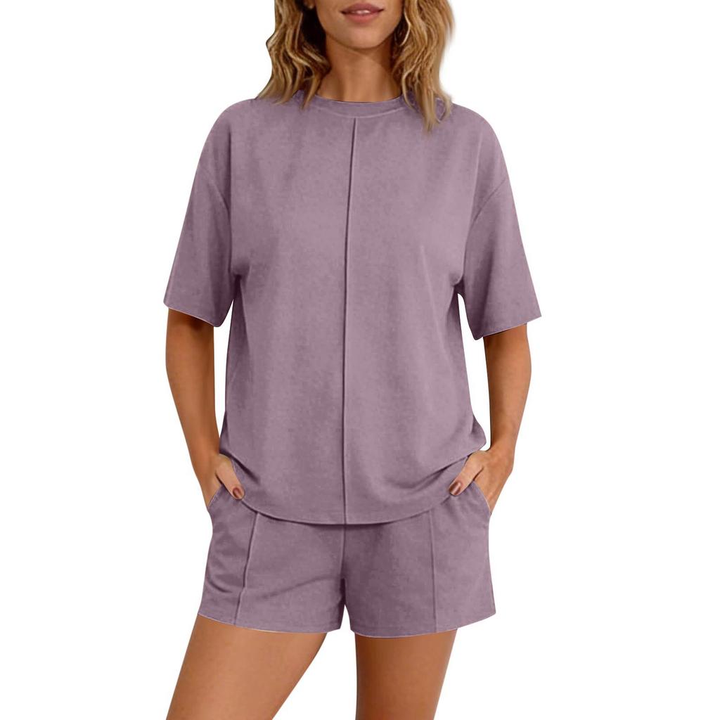 Women's 2-Piece Fashionable Casual Loose-Fit Short-Sleeve Top And Shorts Set