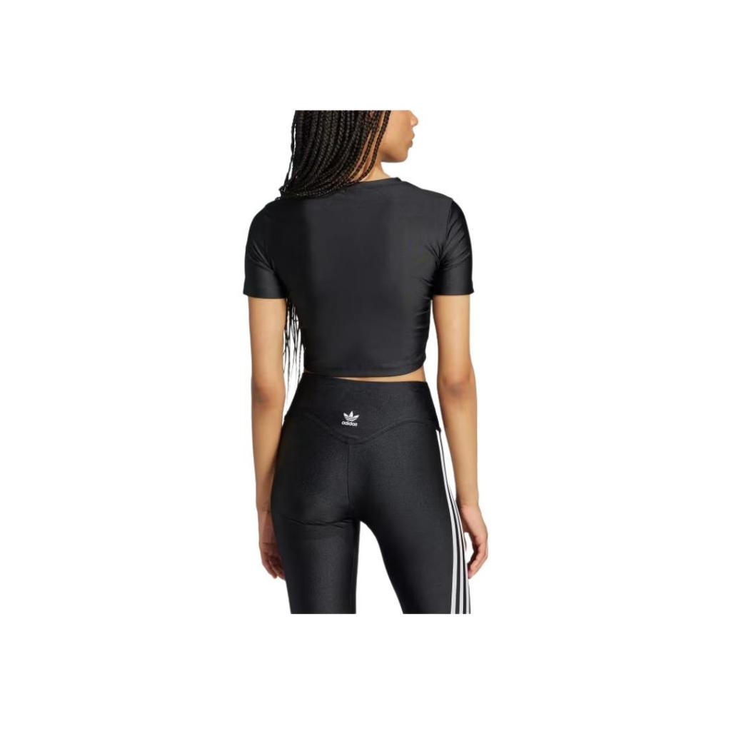 Adidas Originals Rhinestone Trefoil Fashionable Versatile Slim Fit Short Sleeve T-Shirt Women Tops Black IW5681