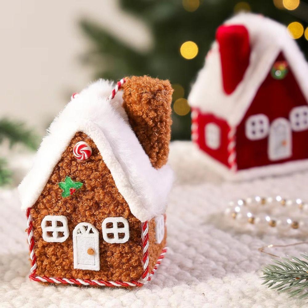 Velvet Texture Christmas House Pendant Plush Fabric Christmas Scene Prop For Home Decoration