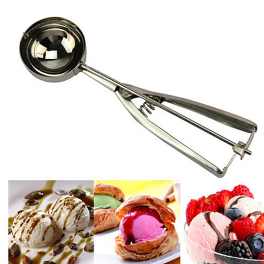 Stainless Steel Spoon with Spring Handle for Kitchen Ice Cream Fruit Cake