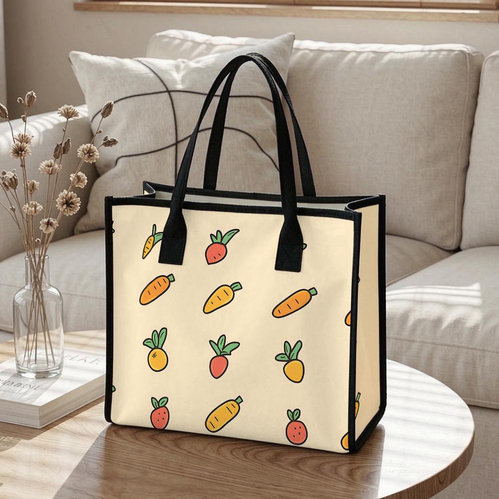 Cute Cartoon Fruit Tote Bag Casual Large Capacity Reusable Shopping Handbag for Daily Outdoor Use