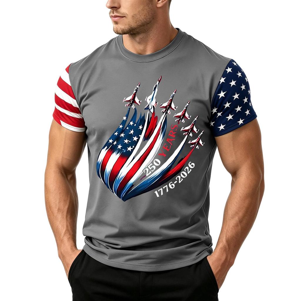 Men's Independence Day Flag Print Short Sleeve T-Shirt, Loose Casual Daily Summer Tops