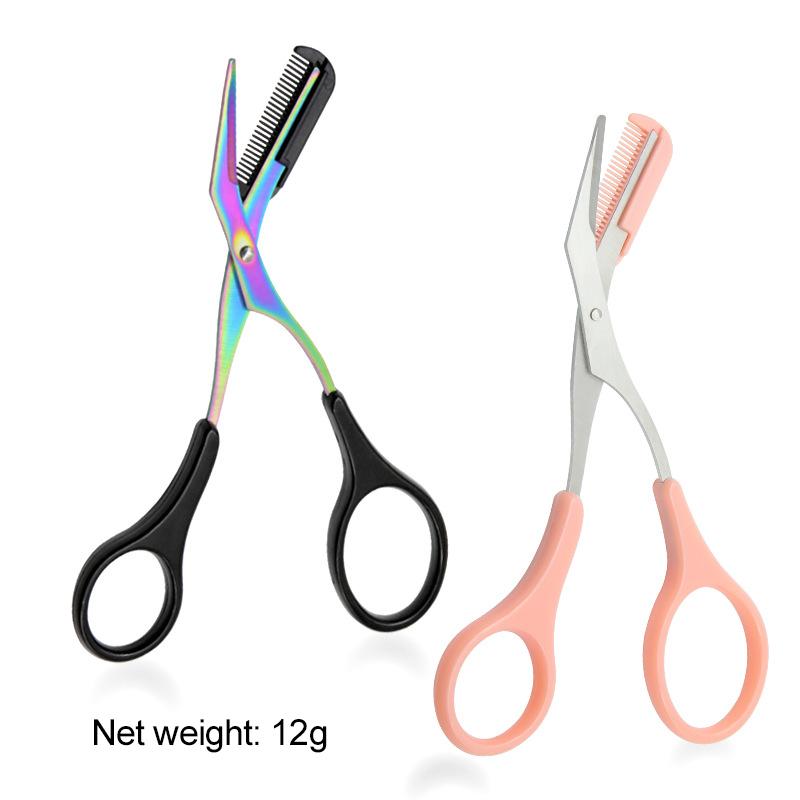 Eyebrow Trimmer Scissor With Comb Stainless Steel Scissors Eyebrow Hair Remover Clips Washable Removable Color Titanium