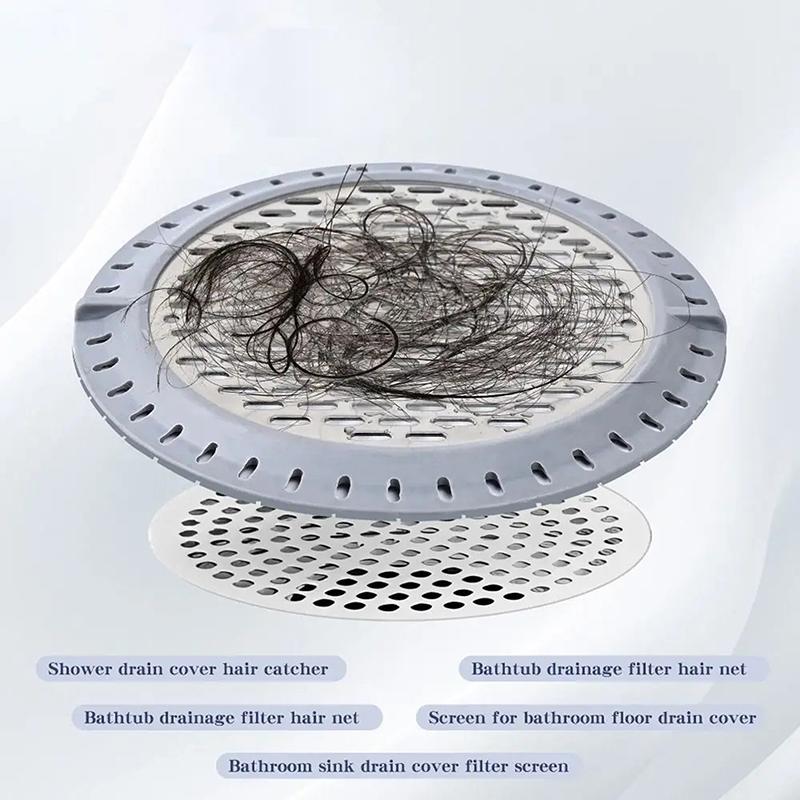 Shower Trap, Shower Trap, Stainless Steel Bath Sink Filter Cover, Silicone Ring, Hair Filter Blocking Net