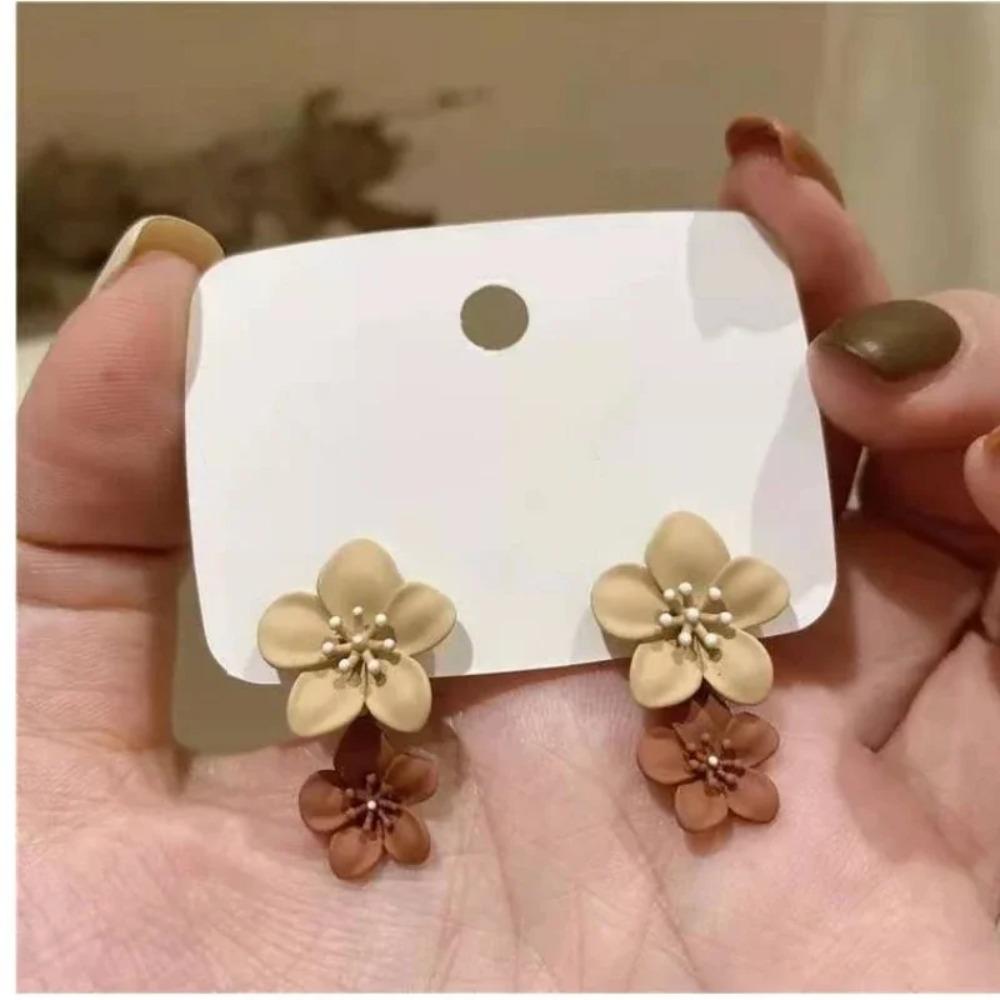 Retro Simple Brown Flower Korea Stud Earrings for Women Girls Cute Charm Wedding Bride Party Jewelry Accessories Friendship Gift