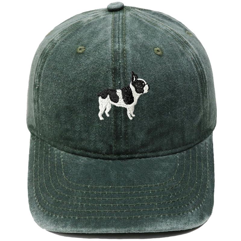 Cute Boston Terrier Embroidered Baseball Cap Washed Retro Daddy Hat Men's and Women's Casual Sports Hat Trend