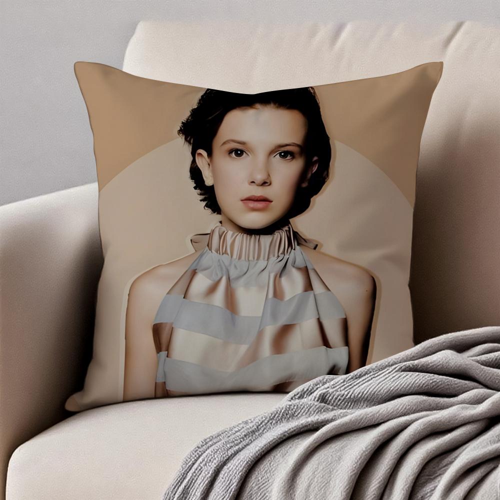 Talented Beautiful Actress MMillie Bobby Brown Cushion Cover Pillowcase Antidustmite Invisible Zipper Short Plush Sofa Cushion