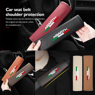 Leather Car Seat Belt Protector Pad Shoulder Strap Cover For Abarth 500 595 695 Punto 124 Spider Panda