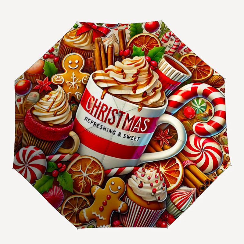 1pc Christmas Hot Chocolate Automatic Umbrella Portable Home Essential Umbrella, Iron Umbrella Structure Suitable for All Seasons yy251123173