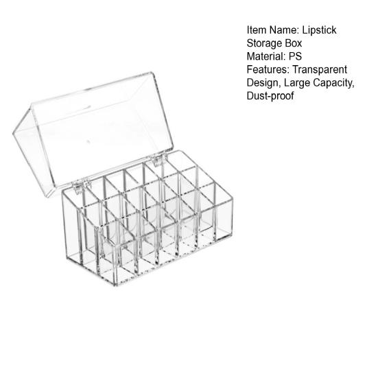Transparent Lipstick Storage Box Organizer with 18 Compartments Large Capacity Dustproof Lipstick Nail Polish Container