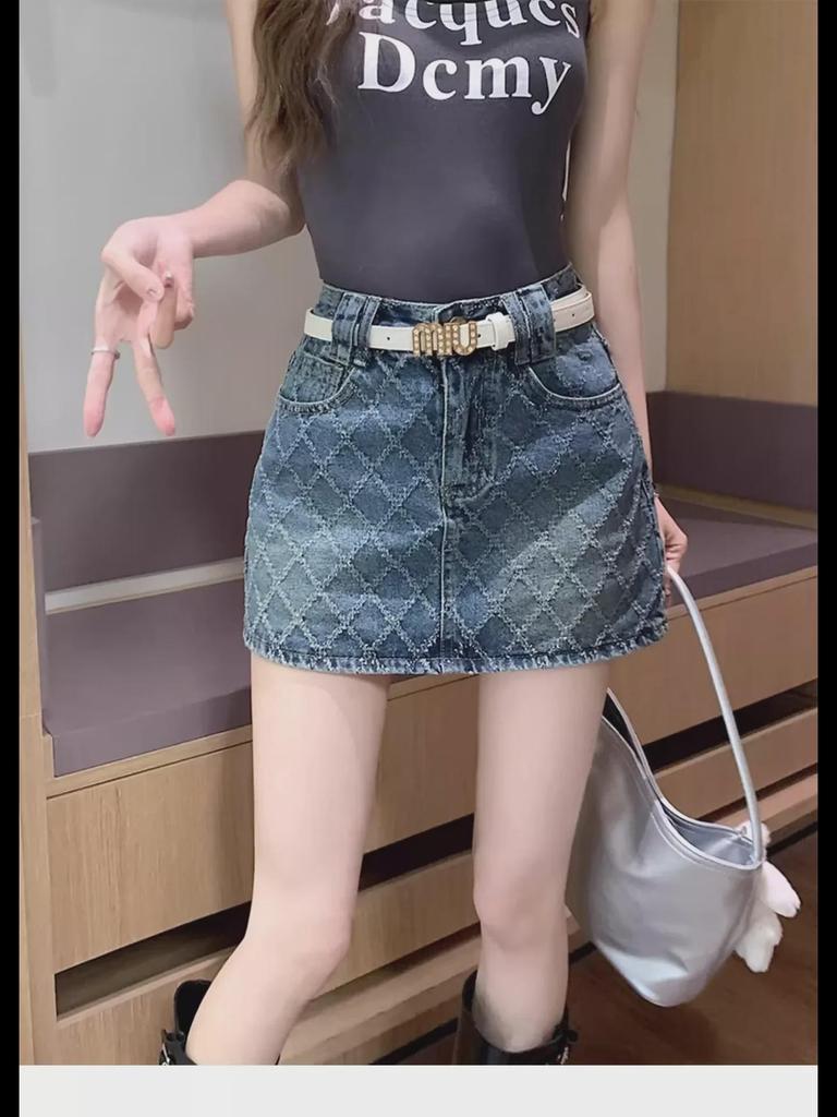 Women's High-Waisted A-Line Retro Denim Skirt—Summer Design, Anti-Exposure, Slim Fit, Short Length