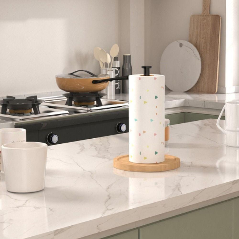Modern Wooden Base Kitchen Paper Roll Holder Anti-Skid Desktop Roll Paper Holder Cling Film Holder Kitchen
