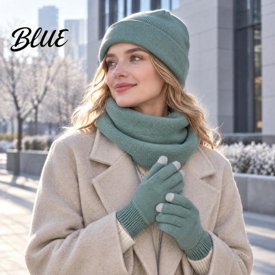 Casual Autumn Winter Outfit Accessories Warm Three-piece Set Knitted Hat Scarf And Touch Screen Cozy Wear Gloves Essentials Soft Acrylic Windproof