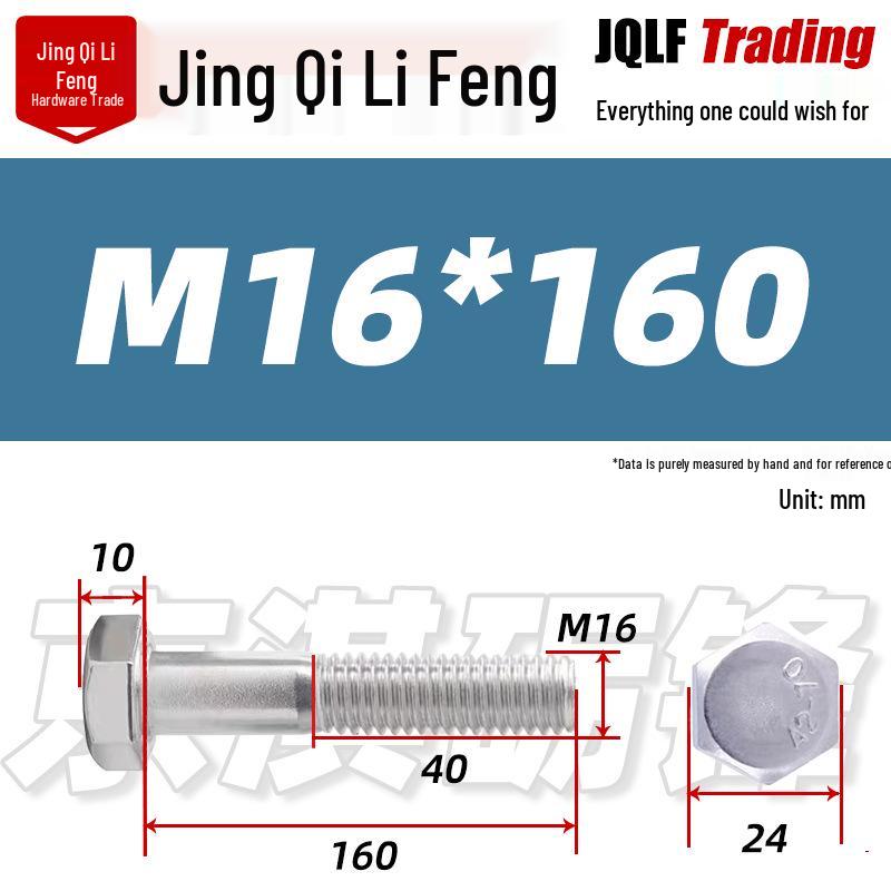 201 Stainless Steel Hex Head Bolt, Half Thread, M6-M30 Threaded Rod