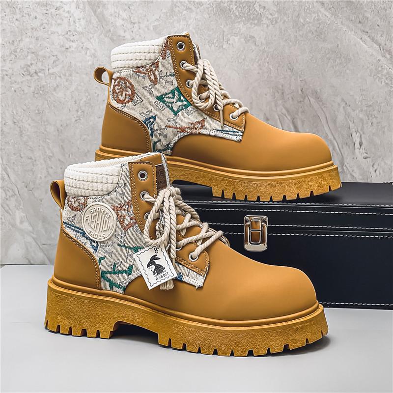 2025 Spring Autumn Men's Boots High Top British Style Casual Men's Shoes Outdoor Non-slip Wear-resistant Short Boot Botas Hombre