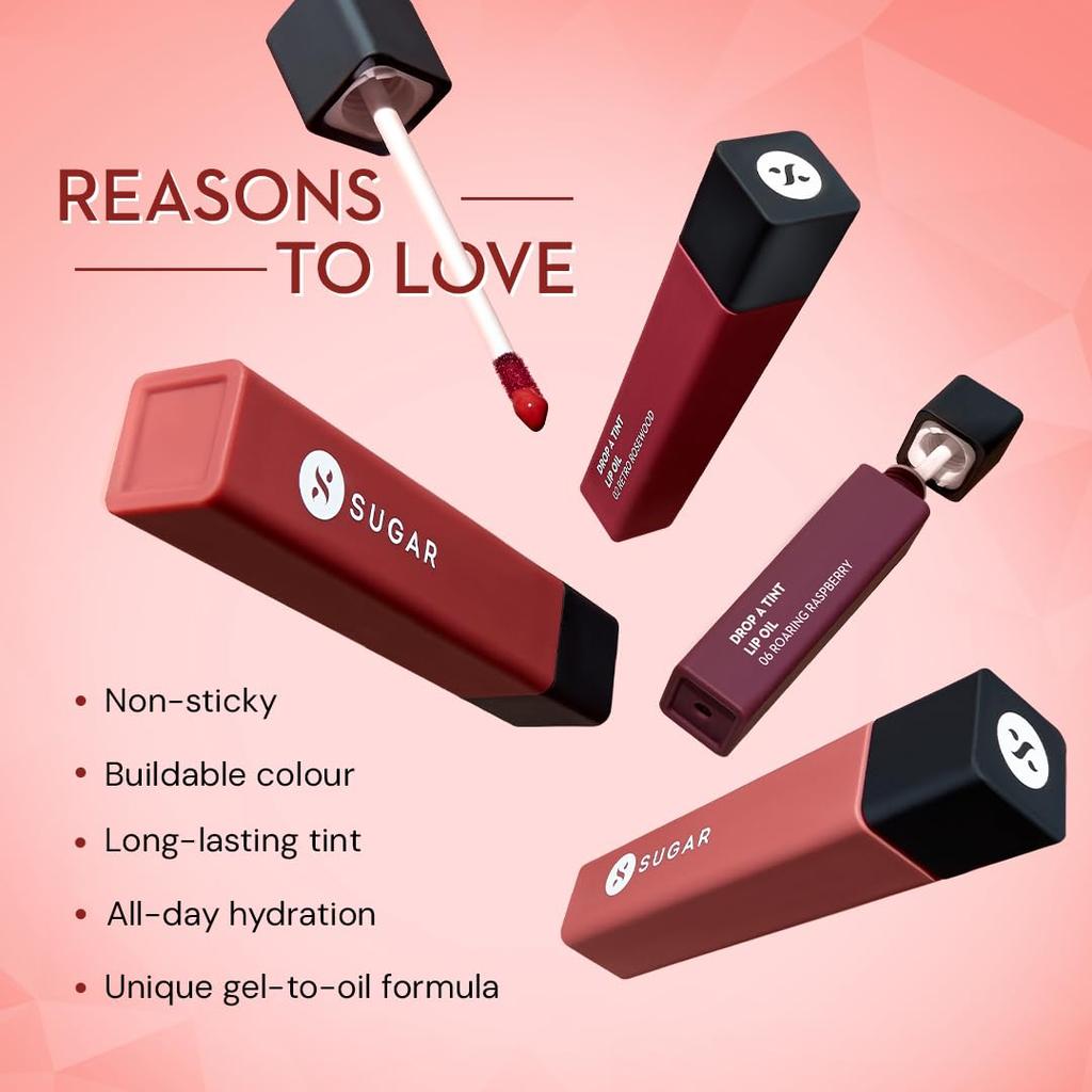 SUGAR Cosmetics Drop A Tint Lip Oil | Glossy & Tinted | Longlasting | Transferproof & Smudgeproof | (07 Mayan Midnight, 4ml)