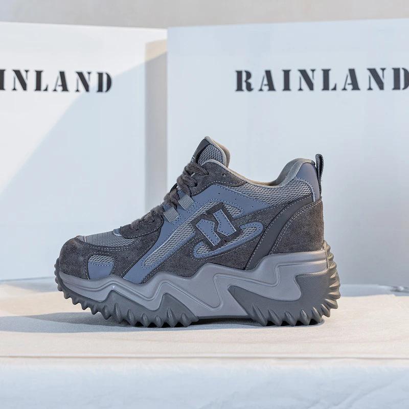 Inner height increase CM dad shoes, female real soft leather autumn and winter new versatile thick-soled muffin casual shoes