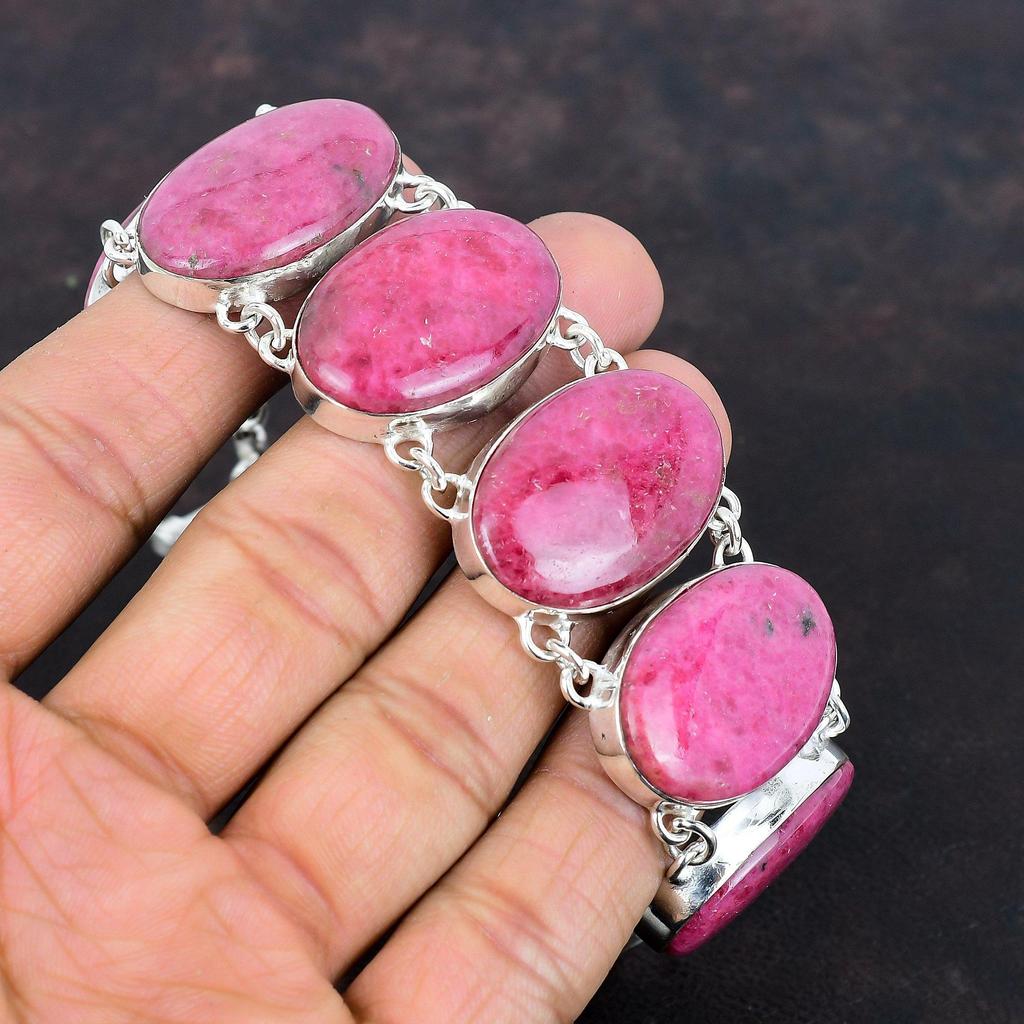 Rhodonit Armband Naturstein Armband handgefertigt antiker Schmuck 925 Sterlingsilber Armband verstellbare Kettenarmband Geschenke für Ehefrau