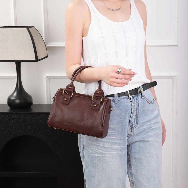 Retro Top-layer Plant-tanned Cowhide Cross-shoulder Women's Bag Genuine Leather Handbag Large Capacity Fashionable Boston