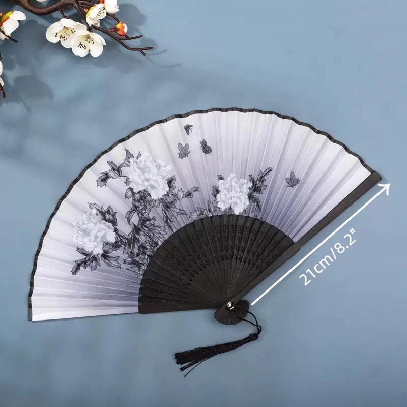 Evantai Portabil de Mână Pliabil Stil Chinezesc Recuzită Dans Evantai Retro cu Scoică Femeie Bărbați Lemn de Bambus Mătase Floare Evantai Pliabil